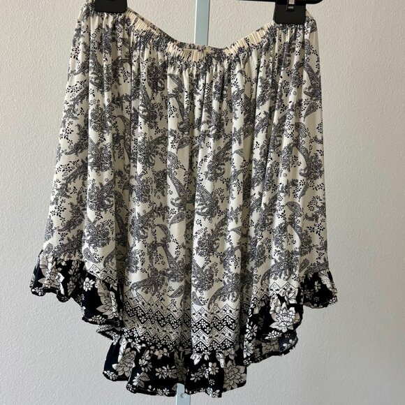 Ganji Dresses & Skirts - Ruffle Hem Skirt Large Black White Floral Paisley Boho Cottagecore Festival
